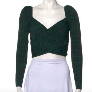 Self Portrait V-Neck Long Sleeve Crop Top